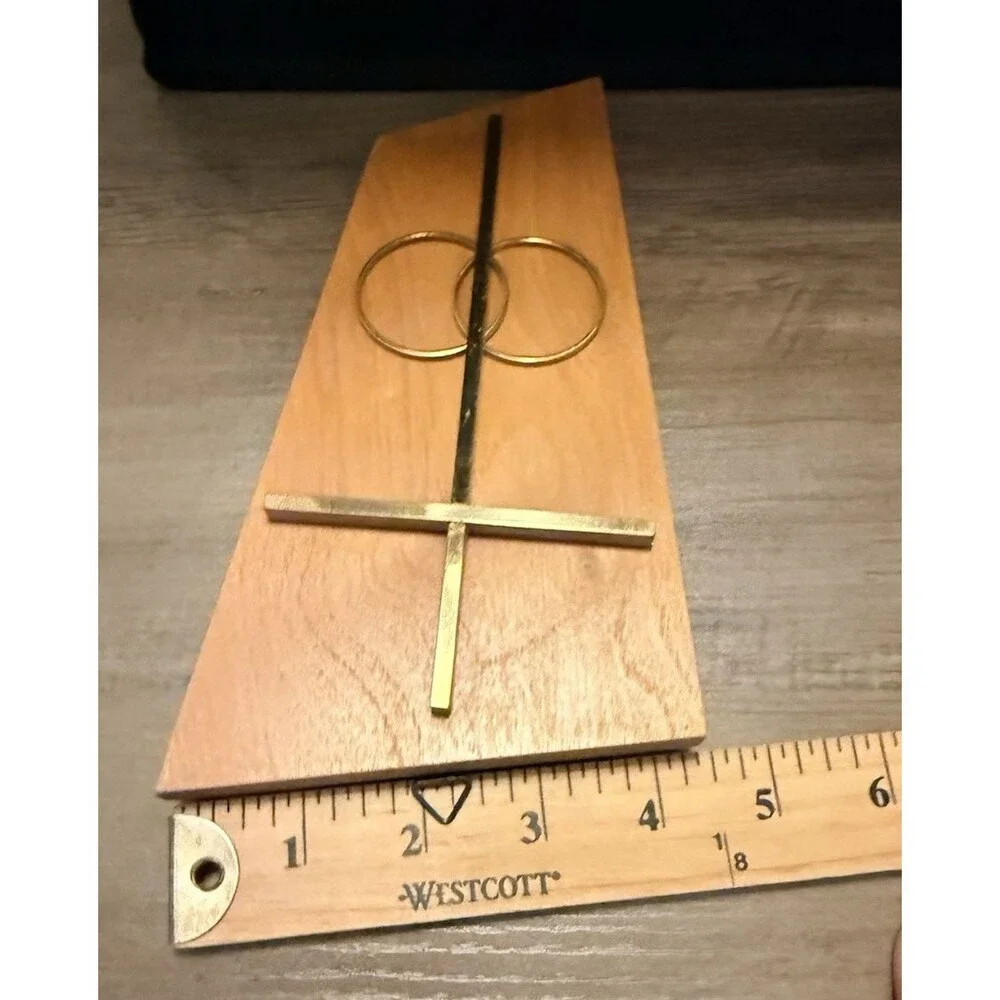 MCM Vintage Cross with Overlapping Circles on Wooden Maple Plaque Wall Hanging